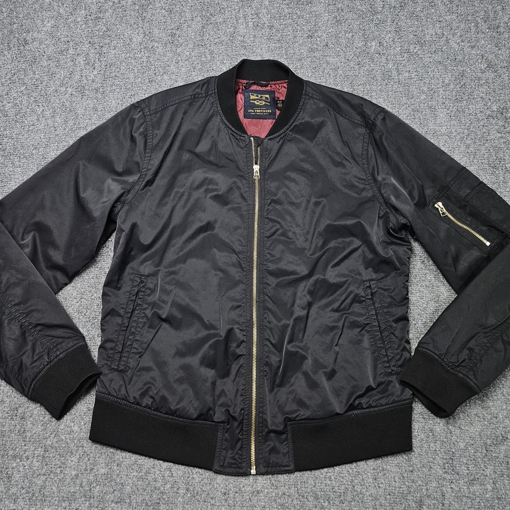 CPO Provisions Bomber Jacket Mens M Black Flight Zip‎ Utility Minimalist Casual
